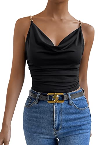 GORGLITTER Damen Spaghettiträger Crop Tops Camisole Wasserfallausschnitt...