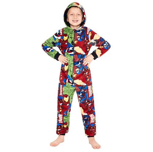 Marvel Pijama Polar para Niños - Mono con Capucha Entero 9 a 15 años Invierno, Disfraz Regalo Chicos, Navidad (Multicolor, 13-14 años)
