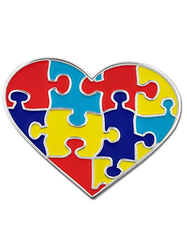 PinMart Autism Awareness Puzzle Pieces Heart Pin – Nickel Plated Enamel Lapel Pin - Inspiring Symbols of Autism Support - Secure Clutch Back for Hats, Scarves and Backpacks – 1 Piece