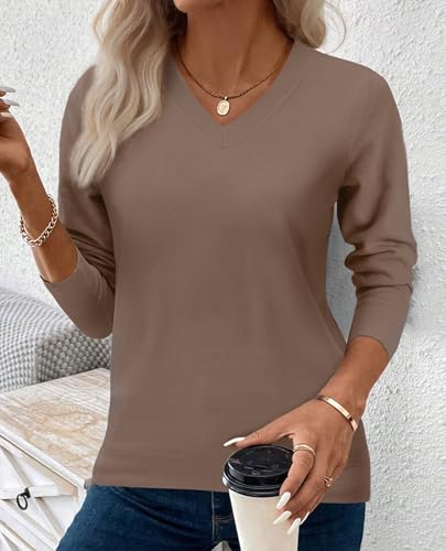 Image of Women's Spring Sweaters 2026 Casual Long Sleeve Pullover V Neck Lightweight Sweatshirts Cute Blouse Tops