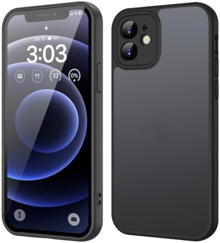 ORDA für iPhone 12 Hülle, Vollständiger Kameraschutz Stoßfest, Schwarz | Matt Handyhülle für iPhone 12, Kratzfest Transluzente Rückseite Schutzhülle, Anti-Fingerabdruck Case