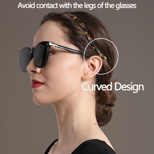 Kovolitu Women'S Headbands For Glasses Wearers Acetate Resin Hair Band No Pressure, No Headache, Comfortable Headbands For Women Fashion Thin Headbands-Tortoise thumb #3
