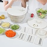 ZATAO サラダスピナー スライサー 多機能野菜カッター スライスや水洗い 水切りなど1台12役 6種類の交換可能なブレード 大容量 回転式 卵白分離 果汁絞り 研磨 千切り器 野菜・フルーツ用 4.2L