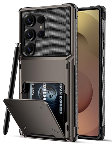 COOYA Wallet Case for Samsung Galaxy S25 Ultra 6.9 Gunmetal 3-5 Credit Cards Holder Slot Flip Cover Back Pocket Dual Layer Protective Hard Shell+Soft TPU Rubber Inner Bumper Armor Non-Slip Men