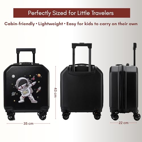 Image of Kids Trolley Bags Suitcase for Travel Cartoon Print ABS+PC Material 18 Inch (Astronaut Dab)