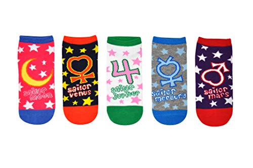 Everything LegwearSailor Moon Socks Cosplay (5 Pair) - (Women) Sailor Moon Astronomical Symbols Low Cut Socks - Fits Shoe Size: 4-10 (Ladies)