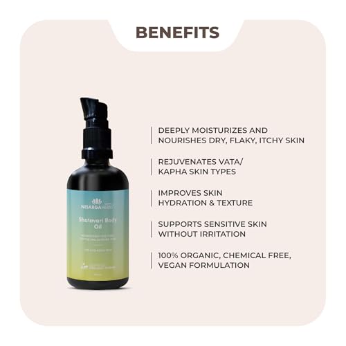Image of SONARK's NISARGAHERBS Nisarga Herbs Ayurvedic Shatavari Body Oil For Nourishment For Dry & Sensitive Skin - 100Ml| Natural Herbal Moisturizing Oil For Dry, Itchy, & Flaky Skin