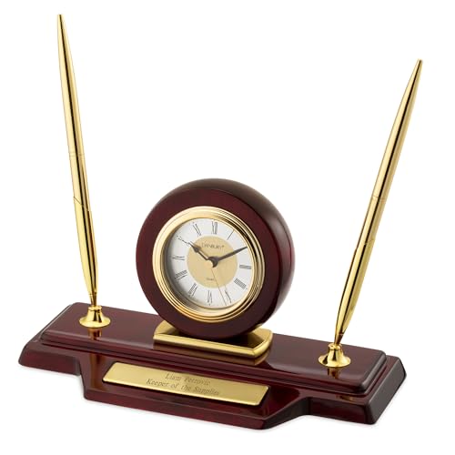 THINGS REMEMBERED Engraved Mahogany Finish Clock and Pen Stand (Free Customization)