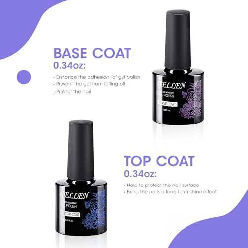 Image of Gellen Gel Top Coat and Base Coat, 2Pcs No Wipe Soak Off Nail Lamp Clear Base Top Coat Long Lasting Finish Nail Art Design Home Gel Manicure Kit