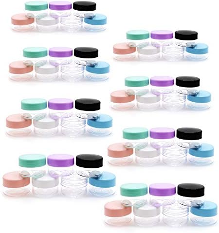 PUDSIRN 100Pcs 5G Sample pots, Empty Round Cosmetic Containers with lid Plastic Container Pot Jars for Creams Nail Polish Lip Balm Lip Gloss Make-up Storage (10Color)