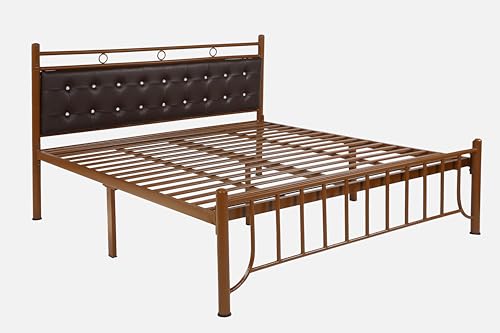 Image of Zuno Metal King Size Bed Without Storage | Wrought Iron Double Bed with Headboard & Footboard | Sturdy Powder Coated Platform Bed King Size Cot for BedroomLivingRoom Brown (75x72)