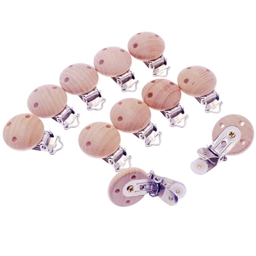 Image of Natural Beech Wood Round Pacifier Clips Suspender Clips Sutoyuen Wood Pacifier Clip Holder Charm for DIY Babies Dummy Chain Accessories 30 Pieces (with Hole)