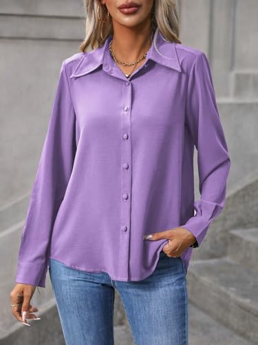 Blouses for Women Summer Casual Long Sleeve Solid Button Front Shirt4