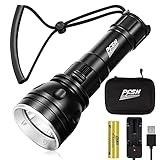 Scuba Diving Lights, PFSN DF-3000 Professional Underwater Flashlight 150m Waterproof Dive Torch with 4800mAh 21700 Rechargeable Battery, Super Bright Light Great for Night Caving Explore Fishing