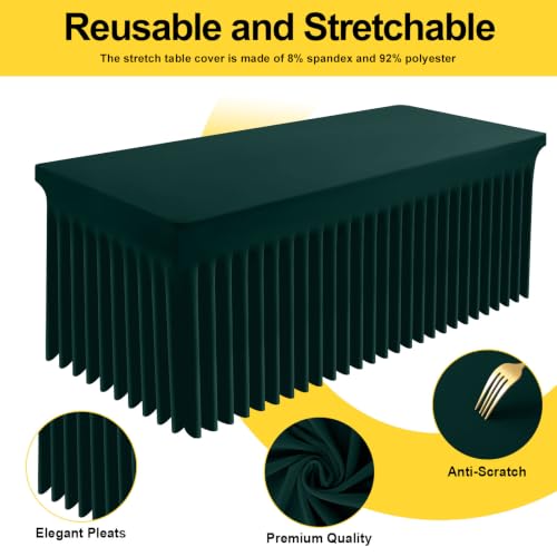 Image of Smiry Spandex Elastic Fitted Table Cloth Skirt for 4FT Rectangle Table | Stretch Washable Table Cloth, Banquet Table Cover for Wedding, Party, Indoor & Trade Shows, (Hunter Green, 48Lx24Wx30H)