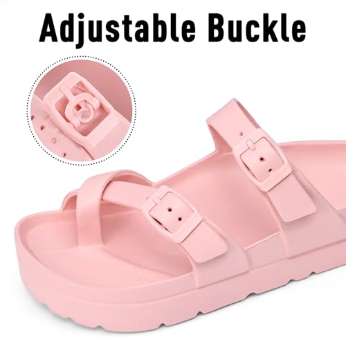 Image of Goosecret Women's Platform Sandals with Arch Support Comfortable Foam Slides Summer Beach Sandals with Adjustable Buckle Pink, 42