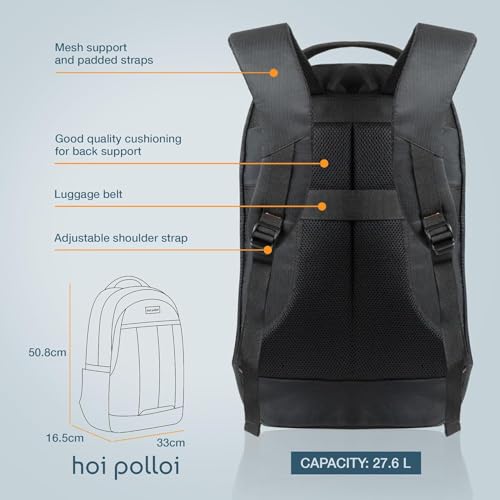 Image of hoi polloi Premium Laptop Backpack for Men & Women, 15.6 inch Office Laptop Bag with Separate iPad Pocket upto 11 inch, 27.6L Capacity, Water Resistant Polyester with Free Laptop Sleeve (Black, HPXL0002 SL1)