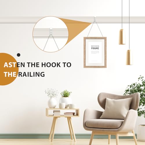 Image of Dunzy 10 Pcs Picture Rail Hanging System Kit Picture Rail Hooks Molding Hangers with Invisible Nylon Cord and Adjustable Hooks for Exhibition, Art Gallery Supplies, White (59 inch Clear Perlon Cord,White)