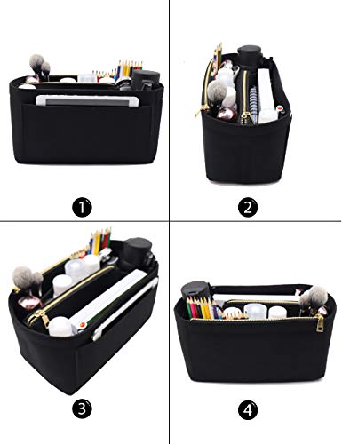 Image of Felt Purse Bag Organizer Insert with zipper Bag Tote Shaper Fit Speedy Neverfull 8023 Black L2