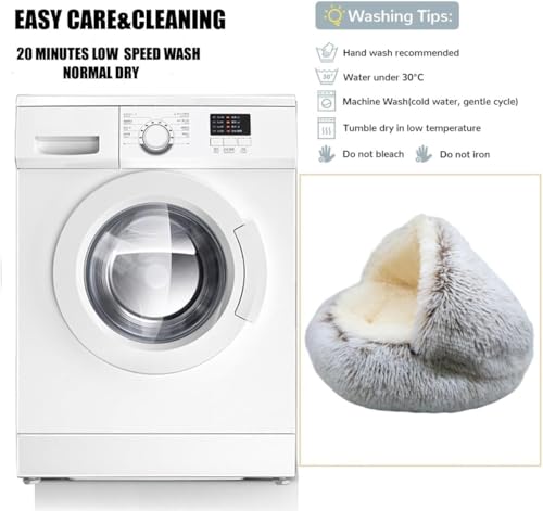 Image of Cature Cat Bed for Indoor Cats | Cozy Cat Cave Bed for Kittens & Puppies | Calming Covered Small Dog Bed | Fluffy Warm Washable Anti-Slip