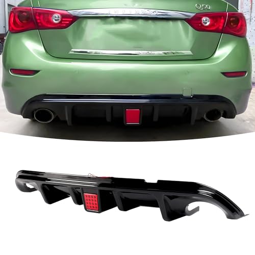 NEESPOC Rear Diffuser W/LED Brake Light Compatible with Infiniti Q50 2014 2015 2016 2017,Add-on Body Kit Rear Bumper Lower Lip Splitter Exterior Accessories (Gloss Black)