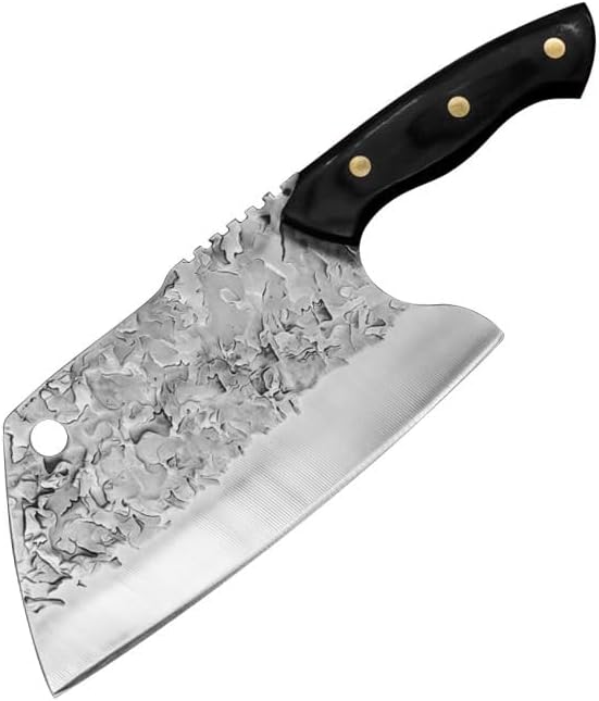 Meat Cleaver,Cleaver Knife Handmade Forged Steel Kitchen Knife Sharp Blade Chopping Slicing Meat Cleaver Butcher Knives, Gray, LAMAJIGA5844