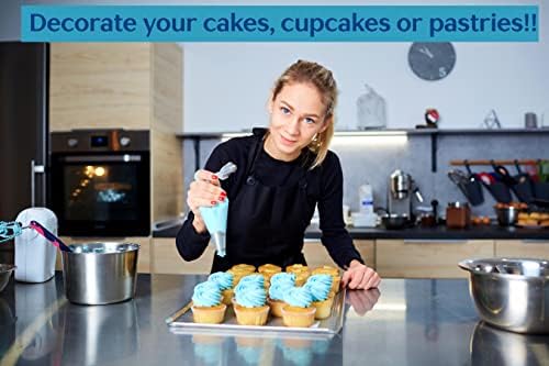 Piping Bags and Nozzles Set of 21 Pcs with 2 Converters, 14 Stainless Steel Piping Nozzles, 2 Reusable Piping Bags,3 Plastic Scrapers for Decorating Cakes & Cupcakes