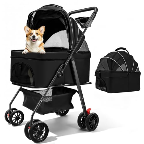 Cochecito para mascotas de 4 ruedas para perros pequeños de hasta 15 kg