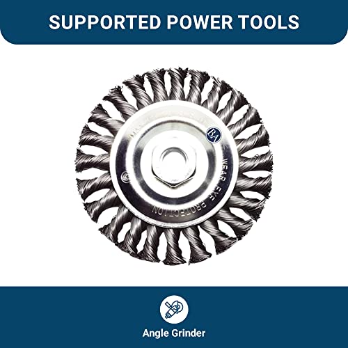 Image of Benchmark Abrasives 5 inch Standard Twist Knot Abrasive Wire Wheel for Angle Grinder with 5 /8 inch-11 Thread, Cleaning Narrow Holes, Drill, Deburring Grinding Wheels Wire Wheel Attachment - Carbon Steel