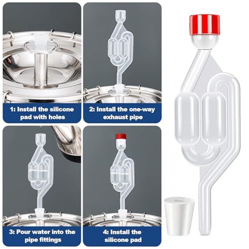 4 Stück Gärröhrchen für Weinballon mit Stopfen,Gärspund mit 4 Gummistopfen Verschlusskappe,Gärröhrchen mit Stopfen Gäraufsatz für Einkochen, Brauen,Wein Machen,Sauerkraut Gären, Kimchi,S-förmig