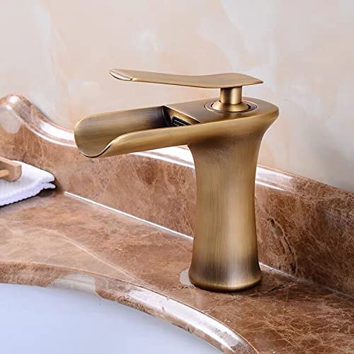 Grifo de lavabo de baño, grifo mezclador de cascada, construcción de latón, mango único para agua fría y caliente, diseño moderno, montaje en escritorio