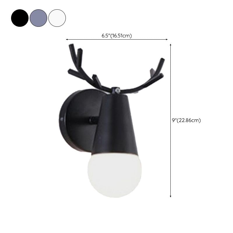 Image of LITFAD Minimalist Wall Sconce Deer Horn Shape Wall Light Modern Wall Mounted Lamps Single Light Exposed Bulb Design Wall Lighting Fixtures for for Hallway, Bedroom, Living Room, Bathroom,Grey