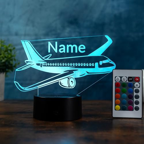 Optechvisual Lámpara de mesa LED personalizada con diseño de avión, regalo para pilotos, asistentes de vuelo y amantes de los aviones, luz nocturna y luz de lectura con nombre, decoración de avión