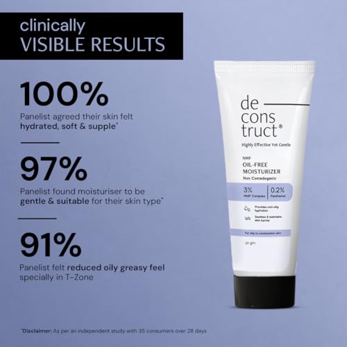 Image of Deconstruct Oil-Free Moisturizer | Non Sticky, Lightweight, Non-Comedogenic & Fast-Absorbing | Tested for 72H Hydration | For Oily, Acne-Prone & Sensitive Skin | 50gm (Pack of 2)