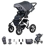 Friedrich Hugo PCS_HAMBURG-DE-GUM-LX02 Hamburg, 3 in 1 Kombi Kinderwagen, Hartgummreifen, Grey & Grey Linen, grau, hartgummi