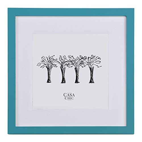 Classic by Casa Chic - Vierkante, massief houten lijst - 8x8 inch (20,32x20,32 cm) met passe-partout voor 5x5 inch (12x12 cm) - gehard glas - Blauwgroen