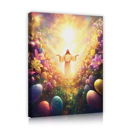 Toile Jardin de Pâques CHERHERART imprimé floral coloré en cadre 45x60cm
