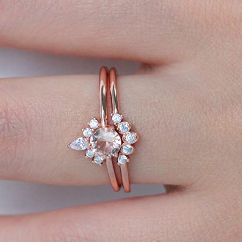 925 Sterling Silver Rings For Women - Rose Gold Plated Cz Rings Simulated Diamond Stackable Eternity Bands Rings For Women, 2 Piece O Rings Set Stacking Ring Gift For Her (Rose Gold #6) #TOP6
