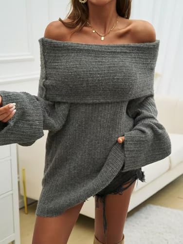 Image of Women's 2026 Trendy Fall Off Shoulder Oversized Sweaters Casual Loose Long Sleeve Slouchy Pullover Tops Y2k Clothes