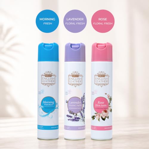 Image of Next Care English Leather Lavender, Rose & Morning Air Freshener Spray for Home, Car & Office - 220 ml Each (Pack of 3) | Room Freshener with Floral & Fresh Fragrances | Odor Reducing Spray Set
