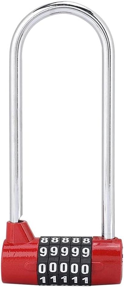 Zinc Alloy U-Shape 5 Digit Combination Lock Digit Password Code Lock Extra Long Cabinet Door Padlock Code Lock (Color : Silver) (Red)