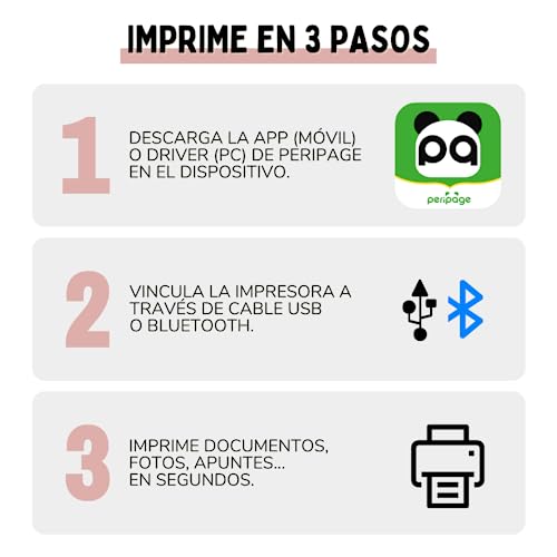 Mobiler Thermo-Bluetooth-Drucker, A4, kleiner Reisedrucker mit Thermopapier, ohne Tinte oder Toner, kompatibel mit Windows-Computern, Mac... und Android- und iOS-Handys, PeriPage, Rosa