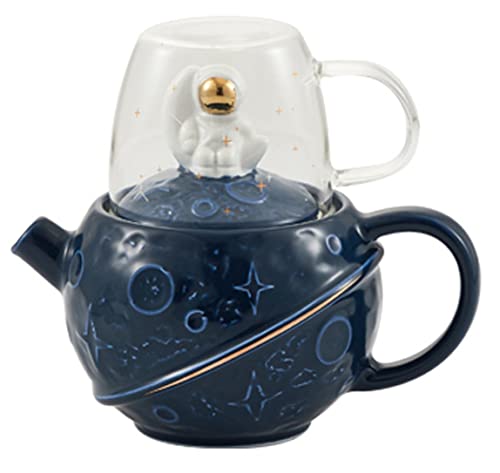 YBK Tech Service à thé pour 1 personne avec théière en céramique et tasse en verre Bleu 411 ml Cover