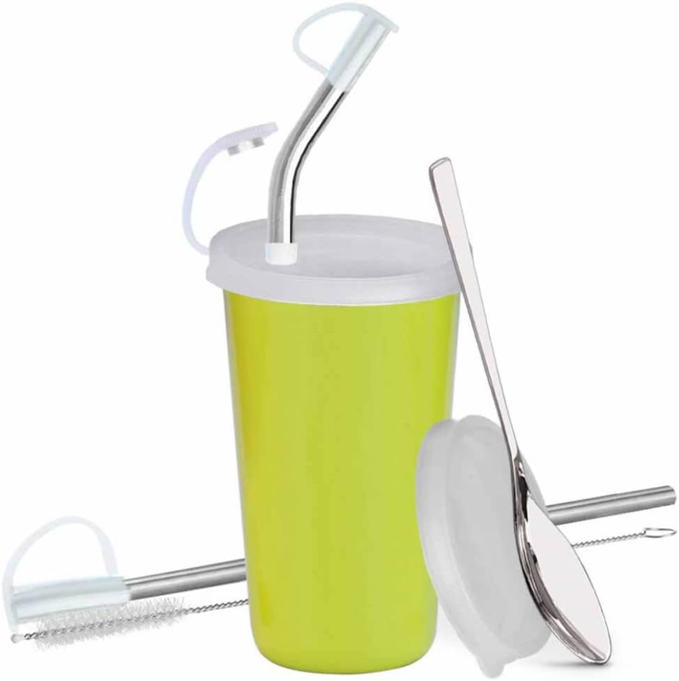 Pdd Falcon Stainless Steel Glass/ Tumbler with BPA Free Lid, Bend Steel Straw & Straight Straw with Cleaning Brush, 2 Food Grade Caps for Straws and Extra Storage Lid, Spoon, 100% Leak Proof - 370ml