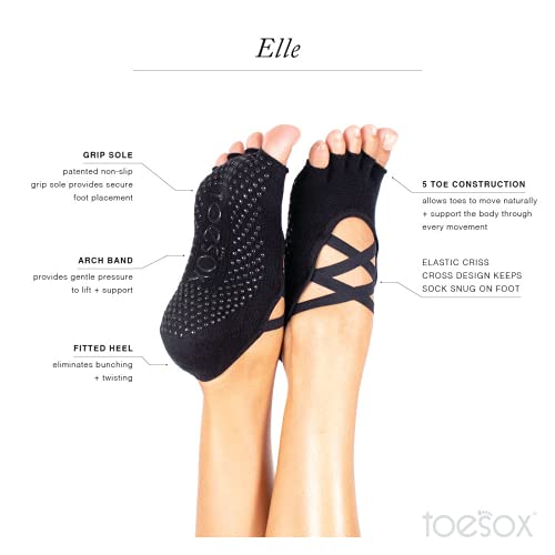 Toesox Elle Half Toe Multi Pack – Grip Non-Slip Toe Socks For Pilates Barre Yoga, Small, Black & Nude - 2 Pack #TOP1