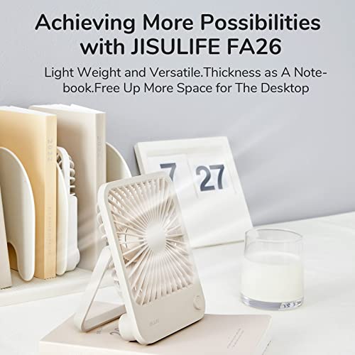 Image of JISULIFE Desk Fan Battery Rechargeable, 4500mAh 180Foldable Portable Personal Fan, 4 Speeds Adjustable Long Battery-life for Home Office Travel Outdoor Gifts for Women Men-Brown