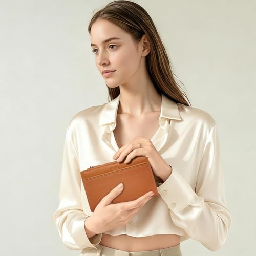 Image of CLUCI Small Wallet for Women PU Leather RFID Wallet Blocking Designer Bifold Ladies Wallet Card Holder Brown
