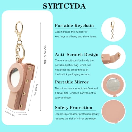 SRYTCYDA Leather Keychain for Women, Portable Lipstick Case with Mirror for Purse, Keychain Chapstick Holder for Women Gifts, Mther's Day, Birthday, Valentine's Day, Christmas (Pink) — view 2