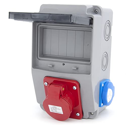 ELS Elektrotechnika Distribuidor de obra con cable divisor de pared con fusibles y tomas de 230 V + enchufe CEE de 16 A, IP54, para interior y exterior (1 CEE 16 A + 2 x 230 V)