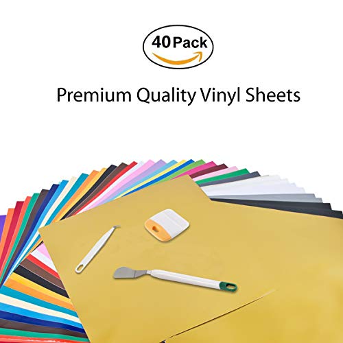 Vinyl Sheets 40 Pack 12” x 12” Premium Permanent Self Adhesive Vinyl Sheets for Craft Cutters,Printers,Letters,Decals (35 Color)